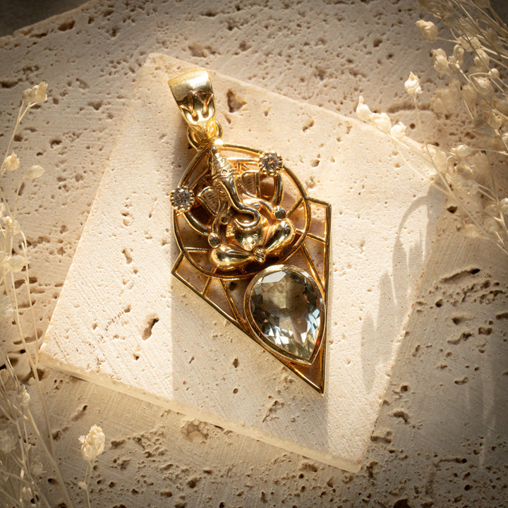 Gilded Green Amethyst Ganesh Gatekeeper Pendant