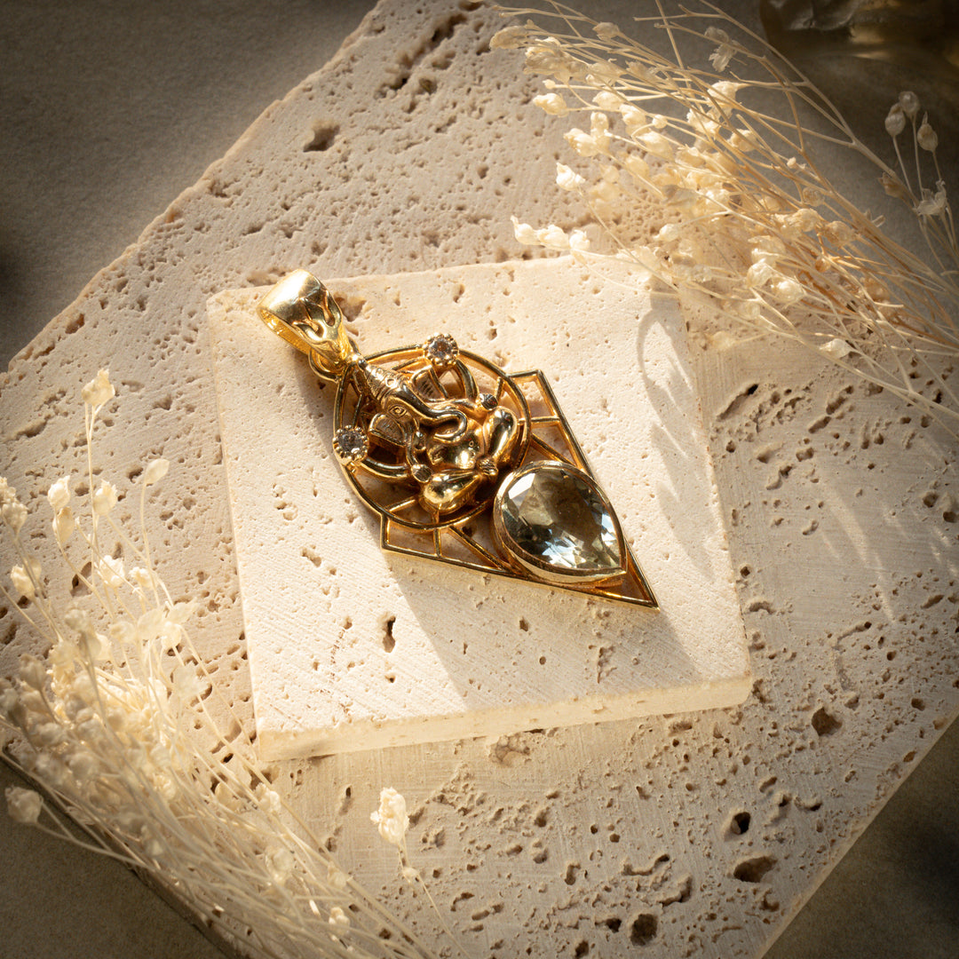 Gilded Green Amethyst Ganesh Gatekeeper Pendant
