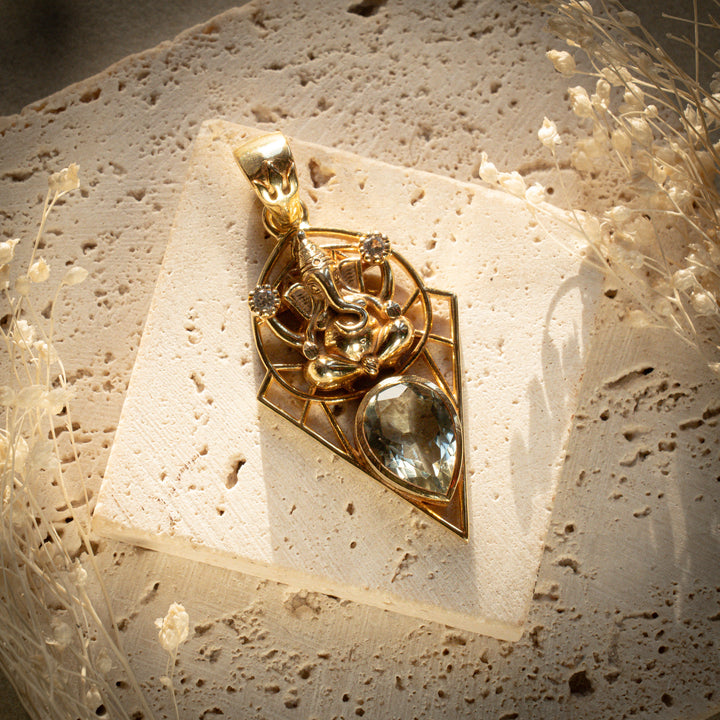 Gilded Green Amethyst Ganesh Gatekeeper Pendant