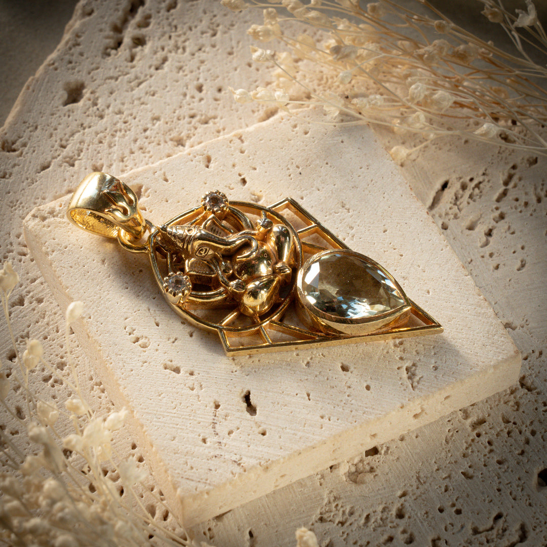 Gilded Green Amethyst Ganesh Gatekeeper Pendant