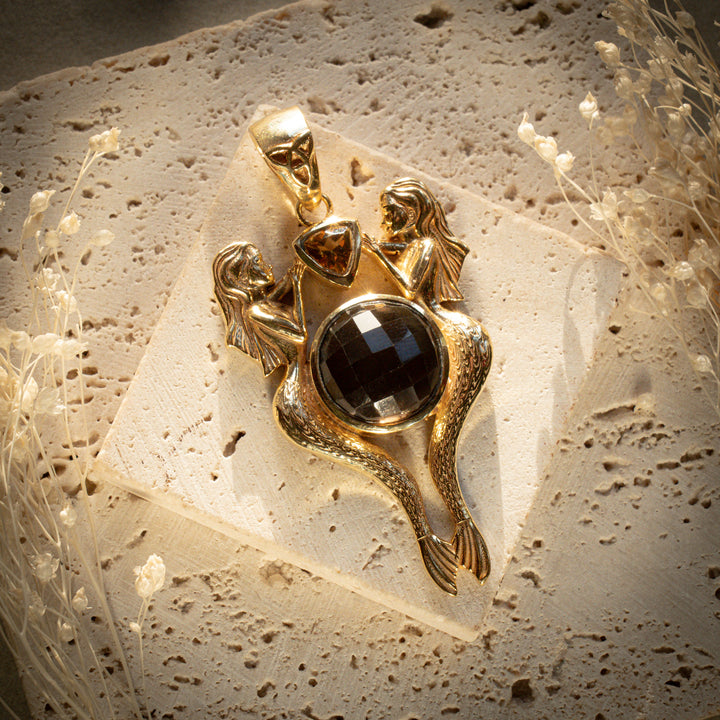 Gilded Smoky Quartz Mermaid’s Relic Pendant