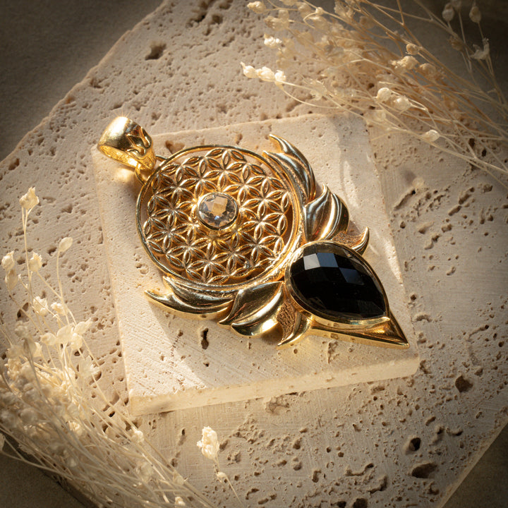 Gilded Smoky Quartz Sacred Bloom Pendant