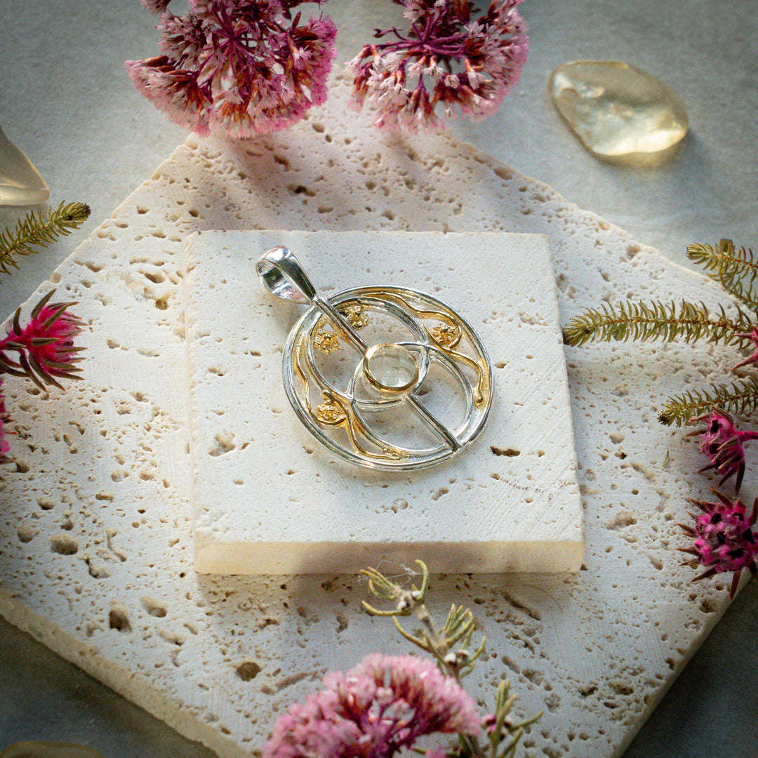 Gold Tektite Chalice Well Pendant