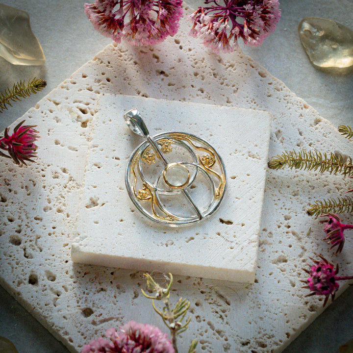 Gold Tektite Chalice Well Pendant