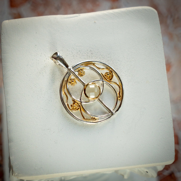 Gold Tektite Chalice Well Pendant