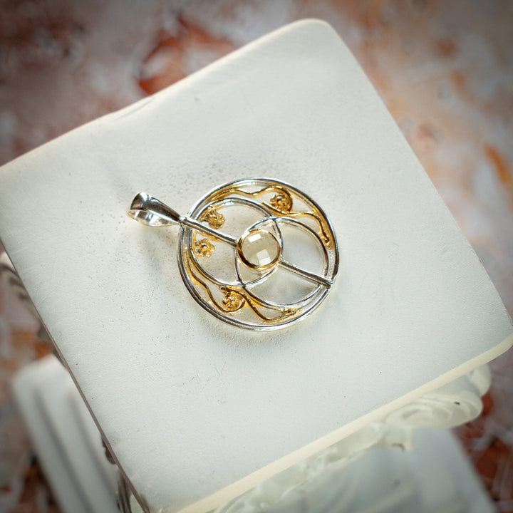 Gold Tektite Chalice Well Pendant