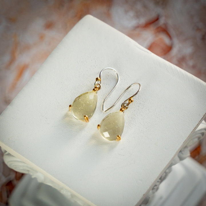 Gold Tektite Drop Earrings