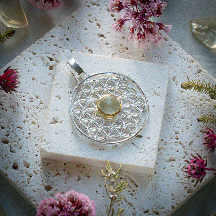 Gold Tektite Flower of Life Pendant