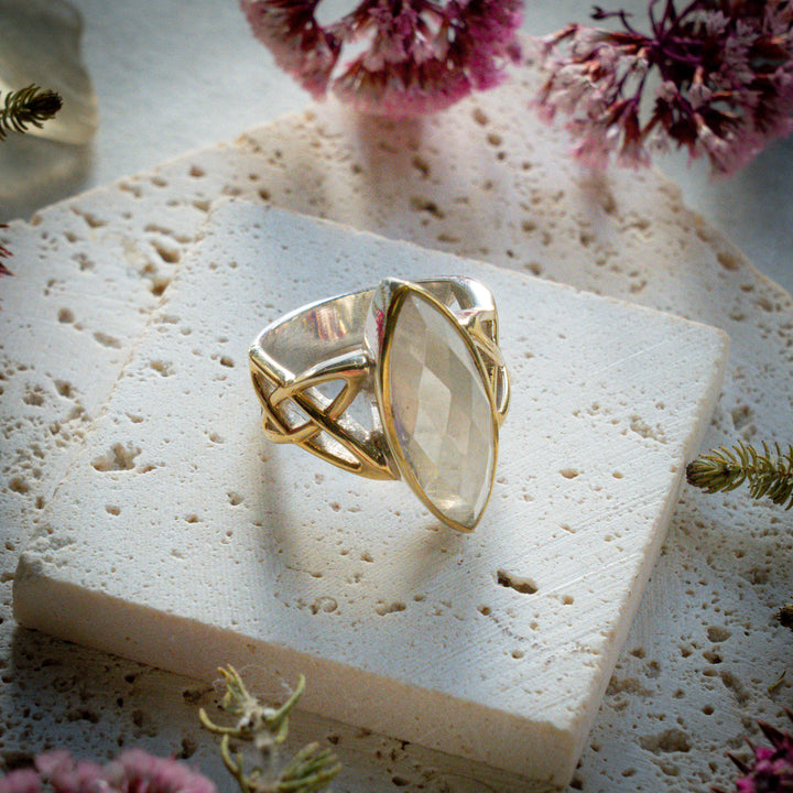 Gold Tektite Infinity Knot Ring
