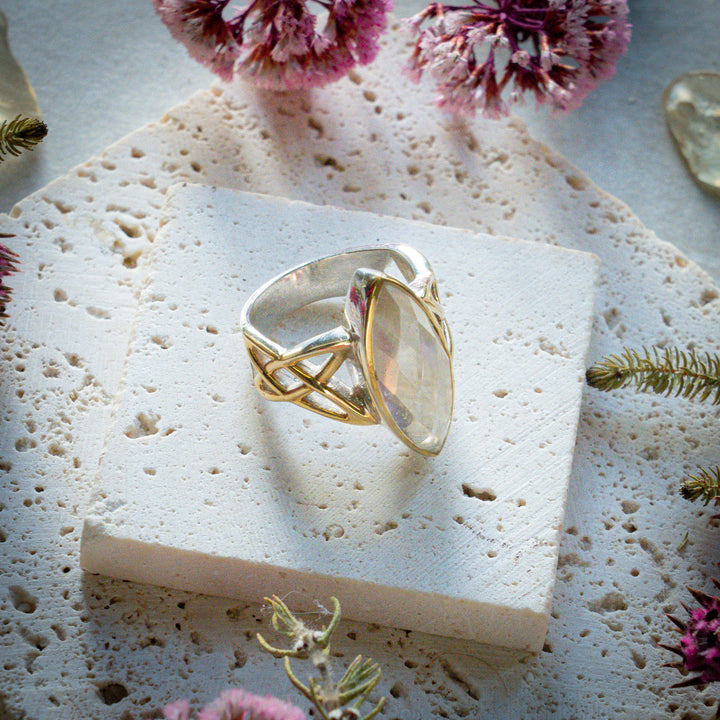 Gold Tektite Infinity Knot Ring
