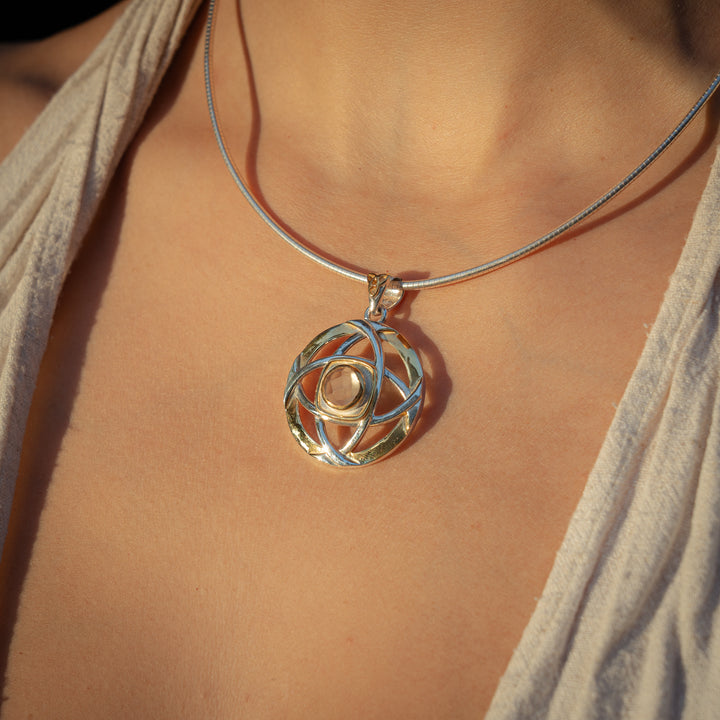 Gold Tektite Flower of Life Pendant sacred geometry model beautiful esoteric masculine Celtic ancient spiritual jewellery jewelry silver gold designer StoneAge Glastonbury Stone Age divine manifestation power healing self empowerment boho yogi yoga 