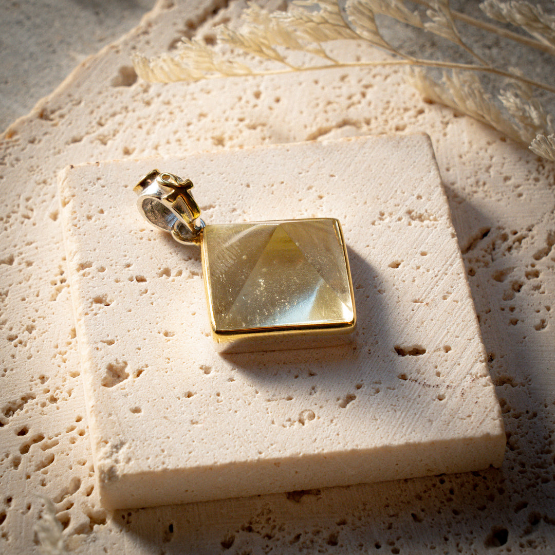 Gold Tektite Pyramid Pendant