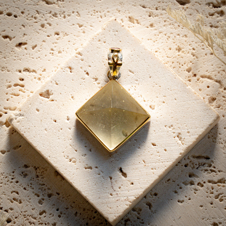 Gold Tektite Pyramid Pendant