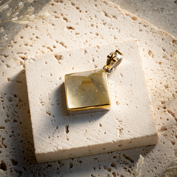 Gold Tektite Pyramid Pendant