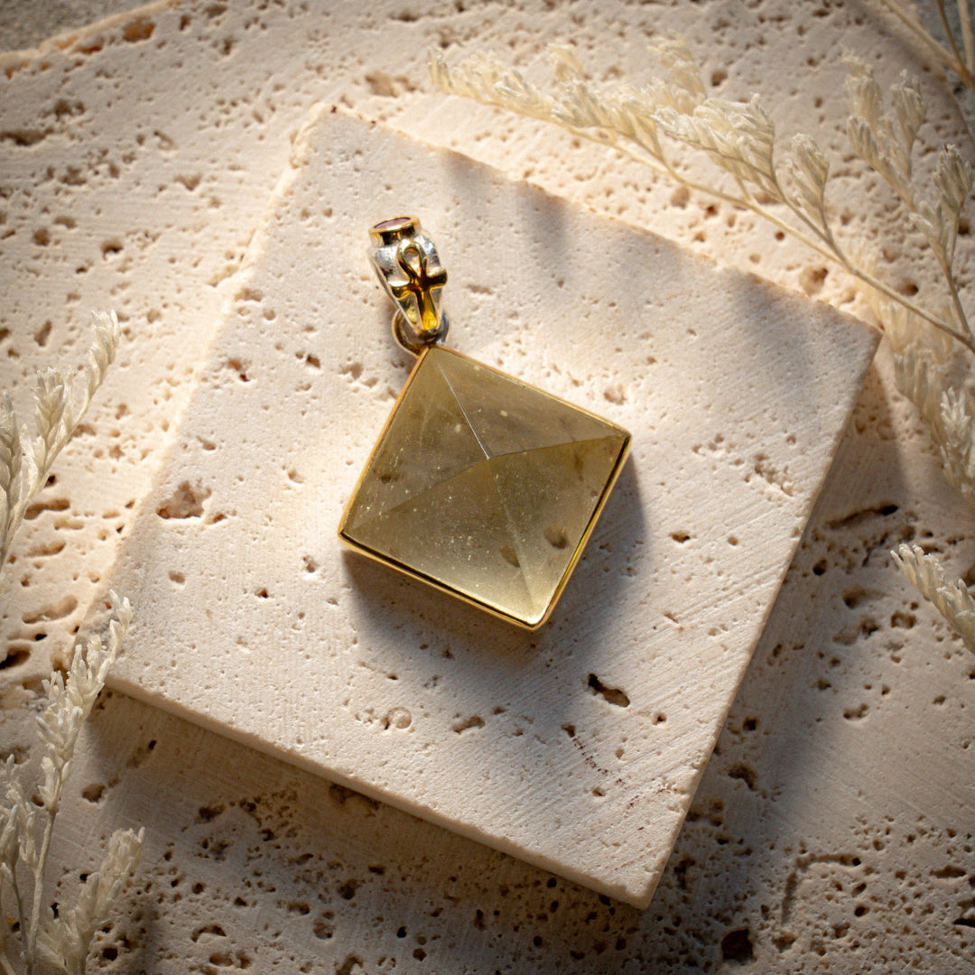 Gold Tektite Pyramid Pendant
