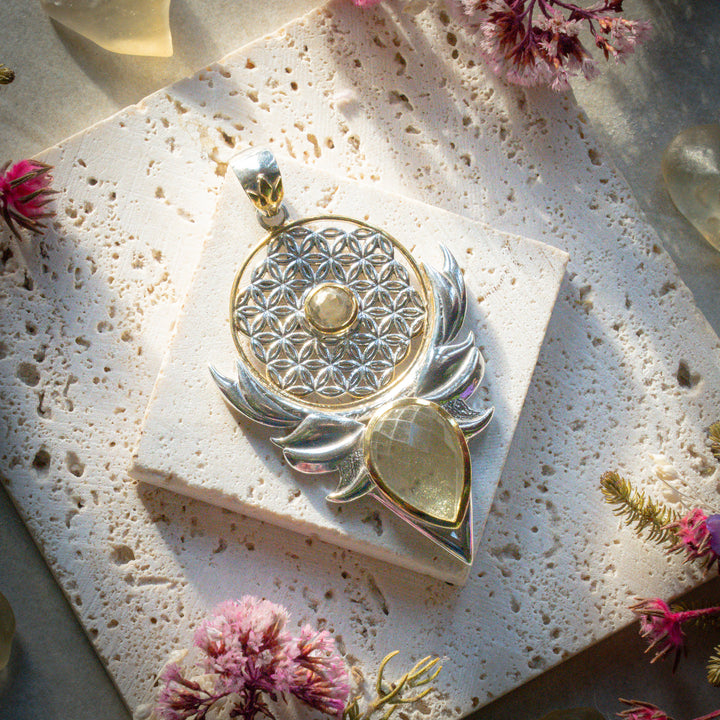 Gold Tektite Sacred Bloom Pendant