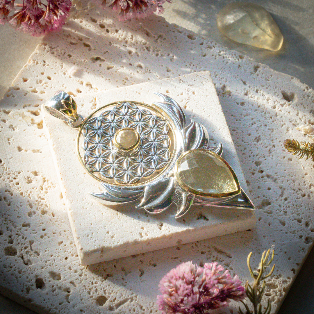 Gold Tektite Sacred Bloom Pendant