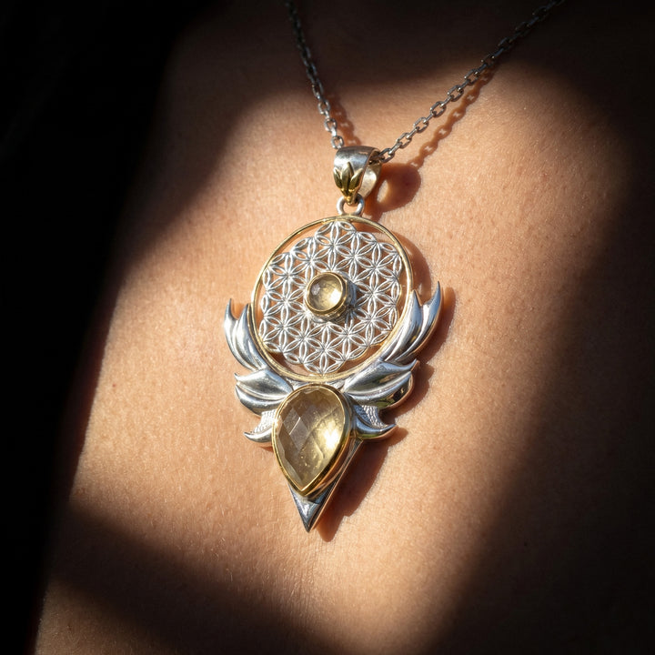 Gold Tektite Sacred Bloom Pendant