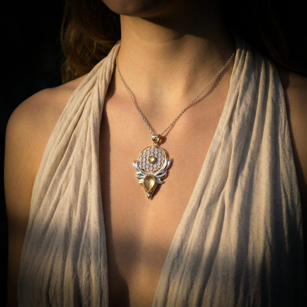Gold Tektite Sacred Bloom Pendant
