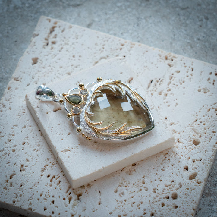 Gold Tektite & Moldavite Angel Heart Pendant