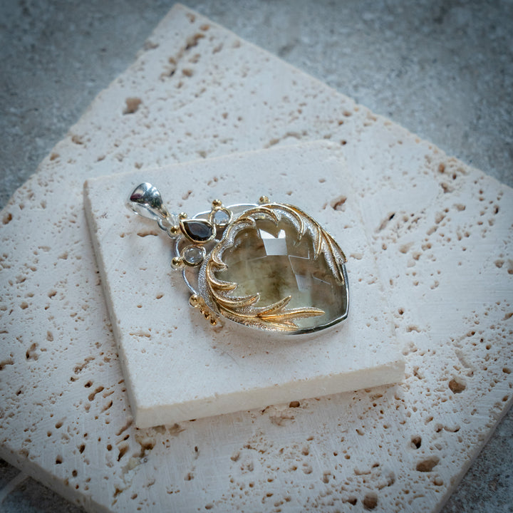 Gold Tektite & Moldavite Angel Heart Pendant