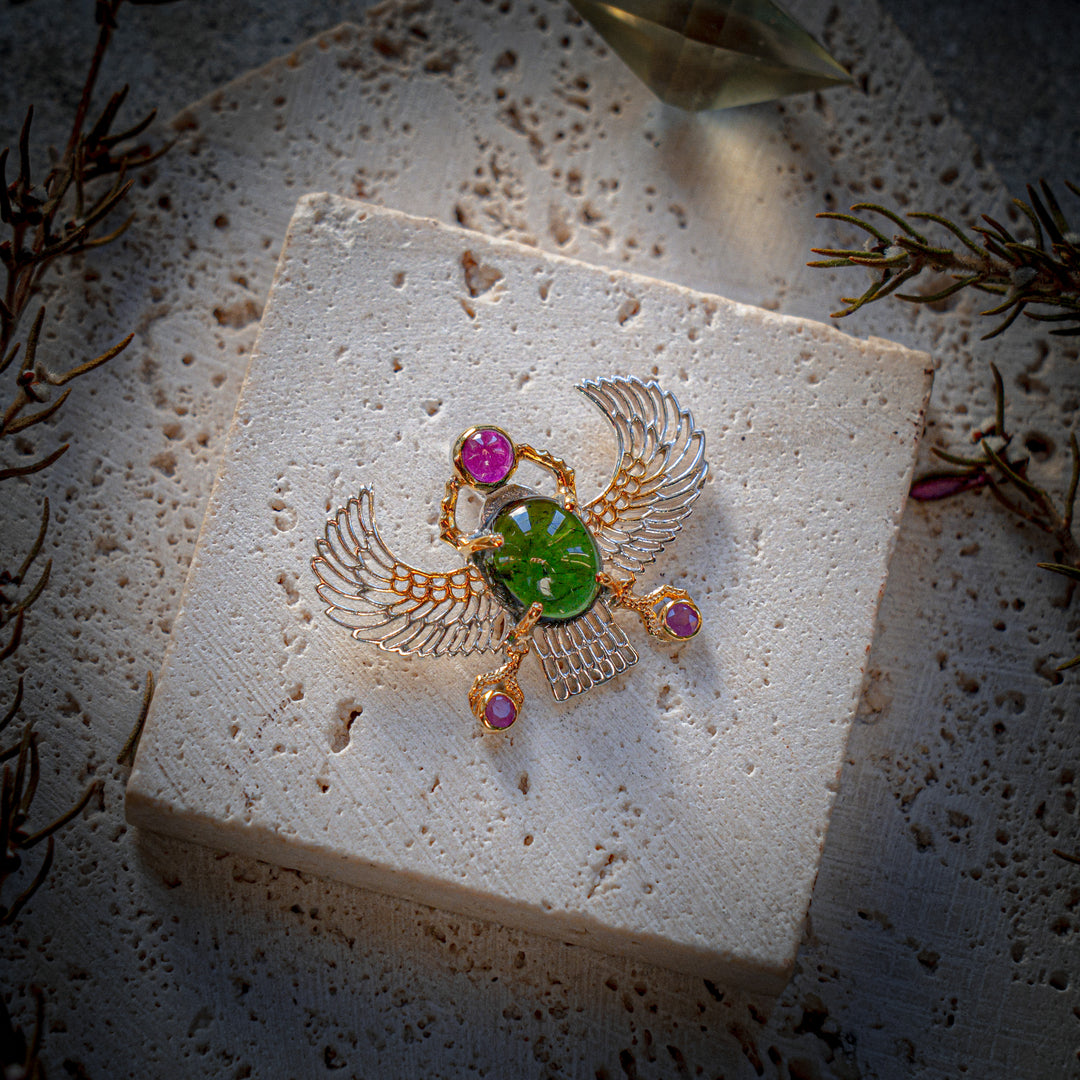 Green Tourmaline Winged Scarab Pendant