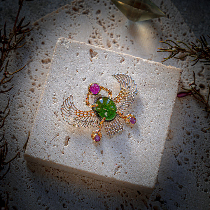 Green Tourmaline Winged Scarab Pendant