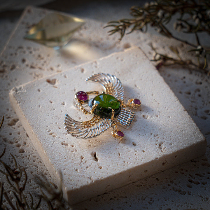 Green Tourmaline Winged Scarab Pendant