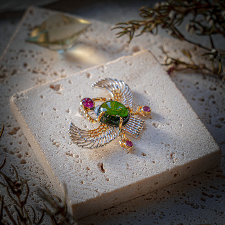 Green Tourmaline Winged Scarab Pendant