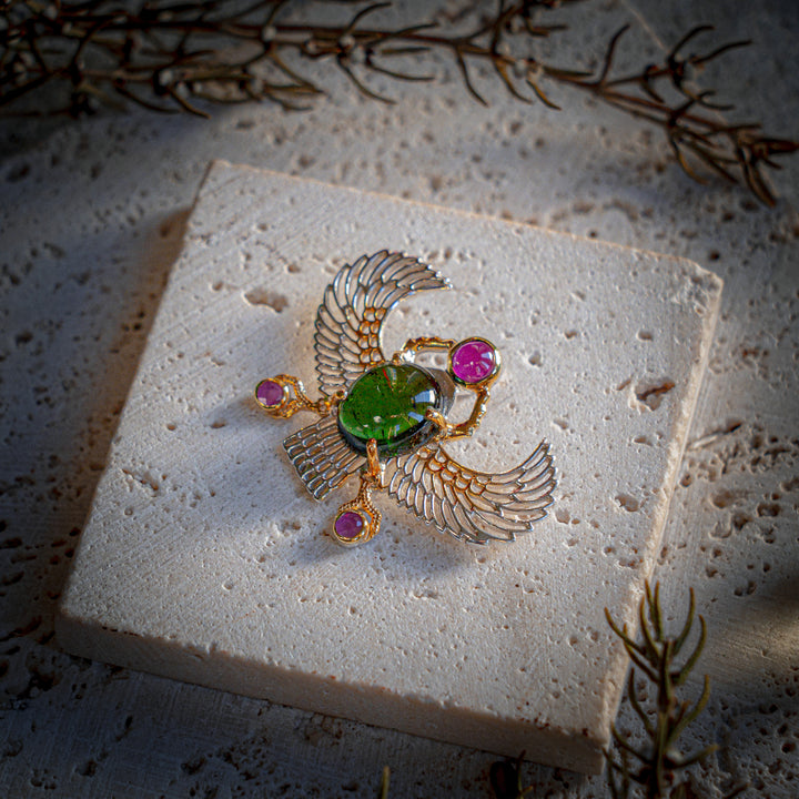 Green Tourmaline Winged Scarab Pendant