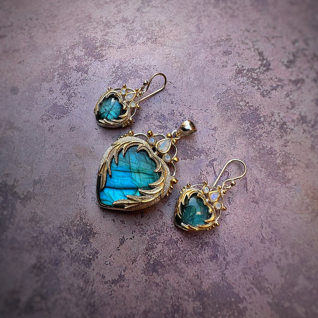 Labradorite Angel Heart Earrings