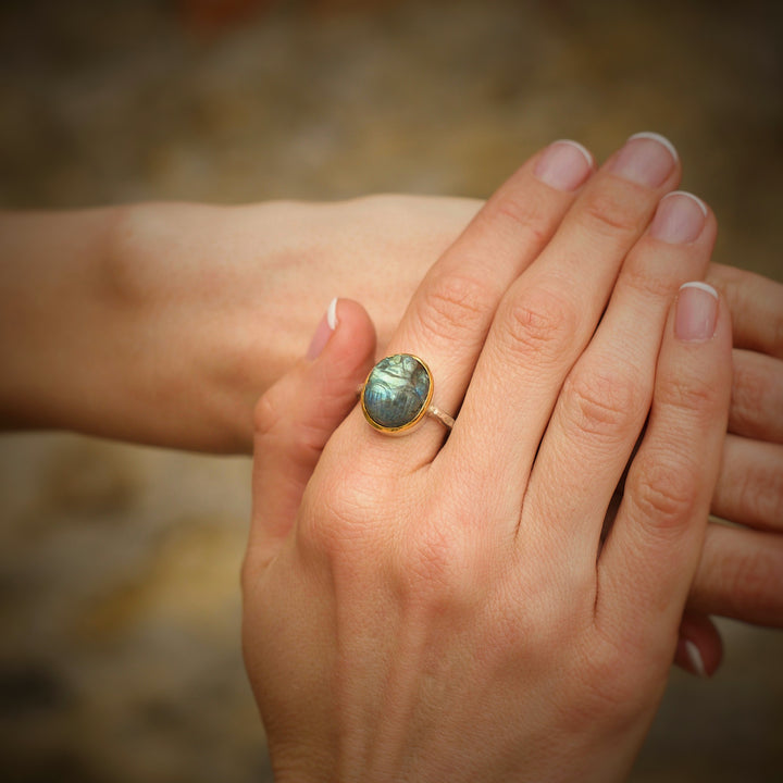 Labradorite Scarab Ring