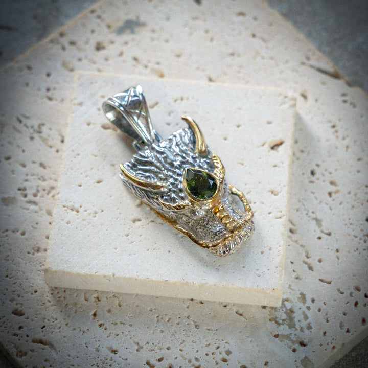 Moldavite Dragon Head Pendant