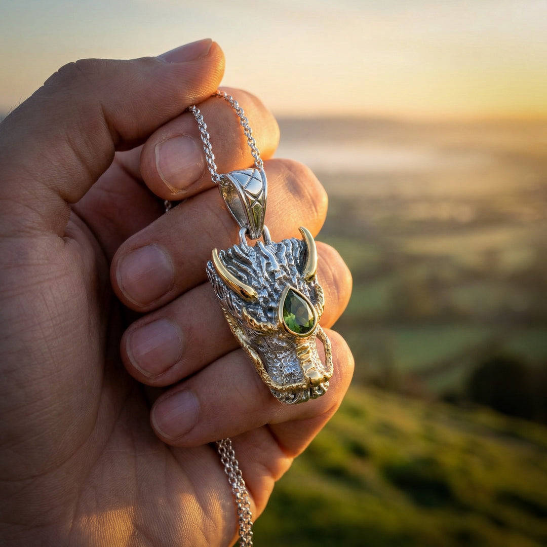 Moldavite Dragon Head Pendant