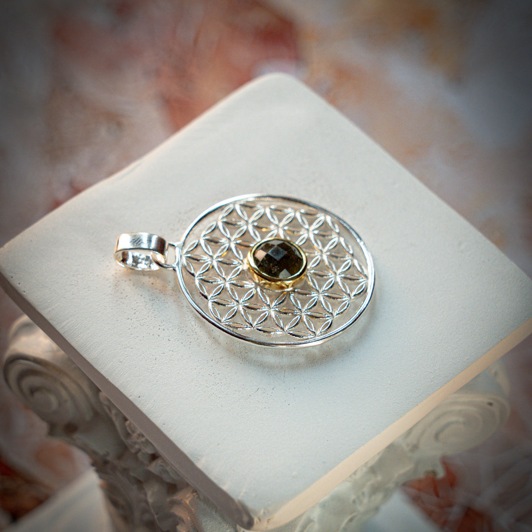 Moldavite Flower of Life Pendant
