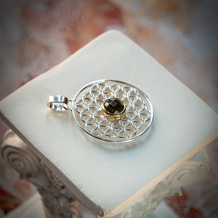 Moldavite Flower of Life Pendant