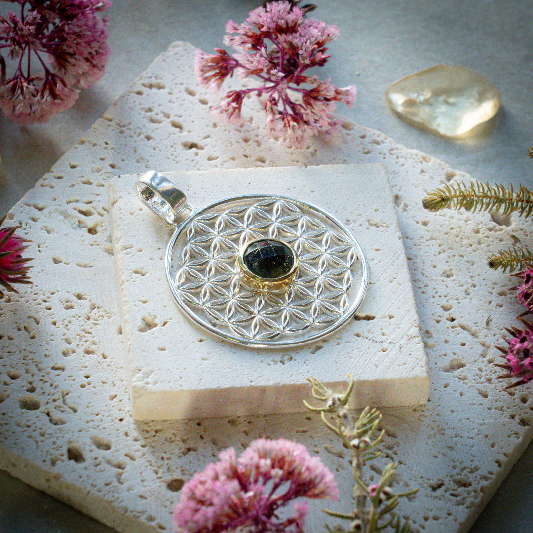 Moldavite Flower of Life Pendant