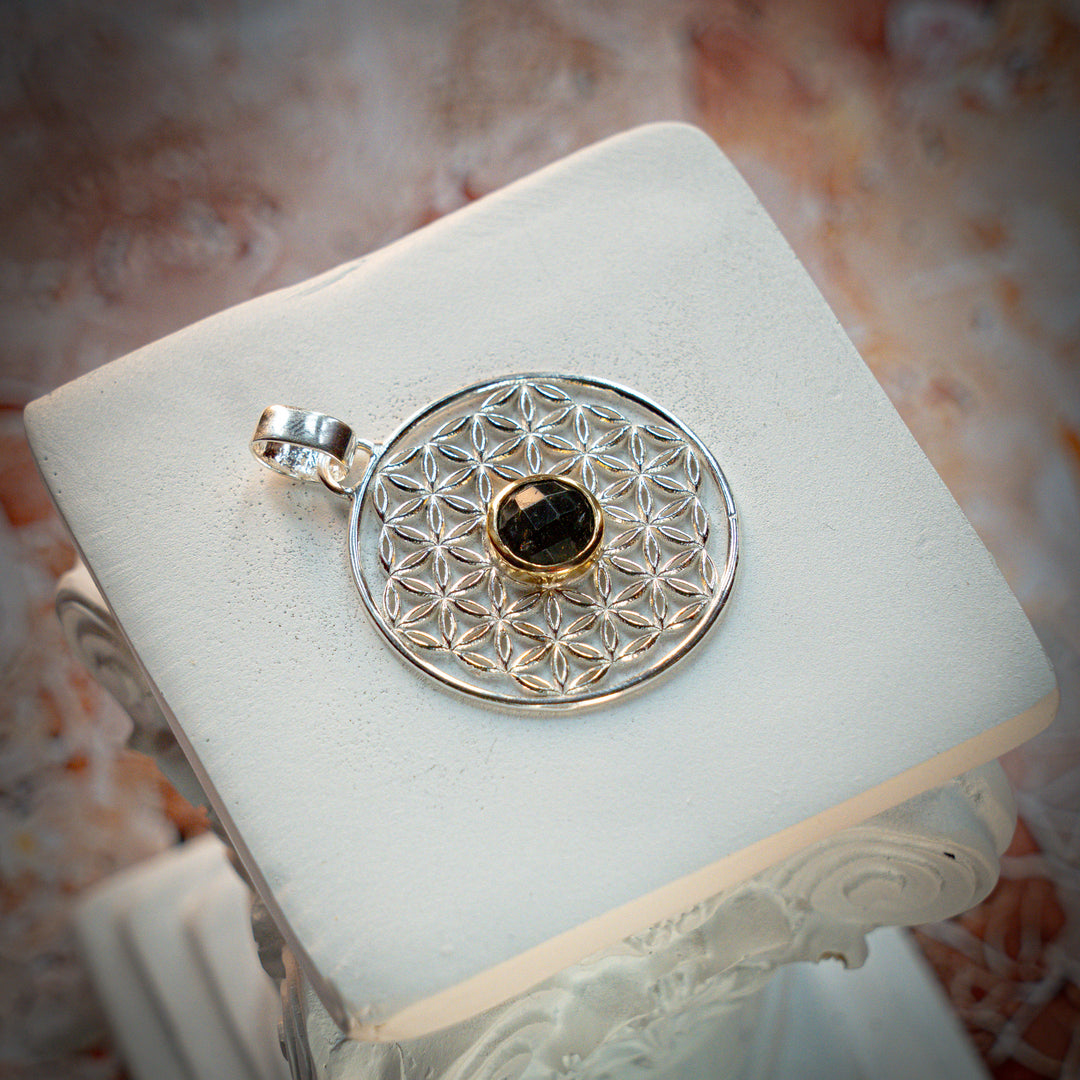 Moldavite Flower of Life Pendant