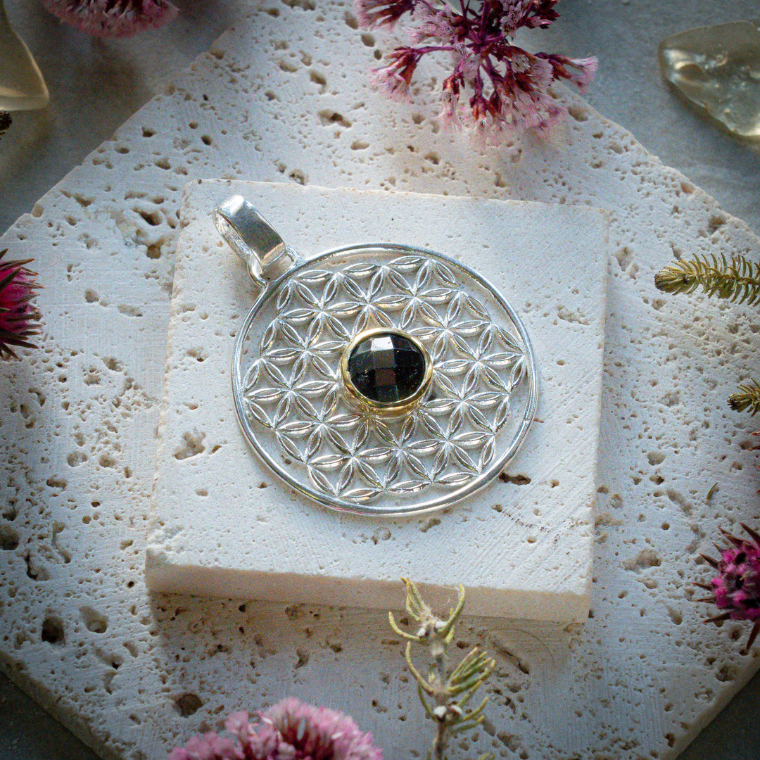 Moldavite Flower of Life Pendant