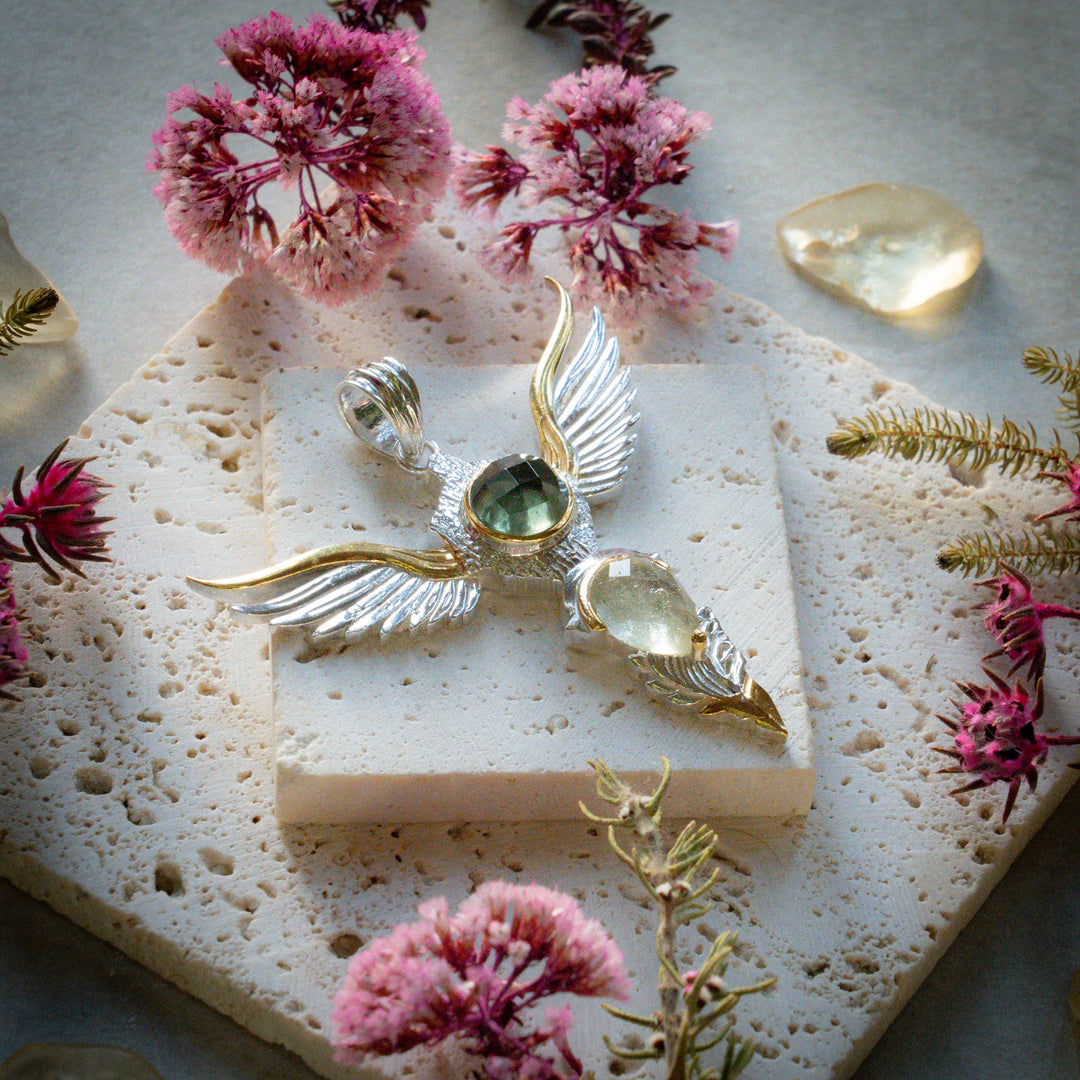 Moldavite & Gold Tektite Wings of Awakening