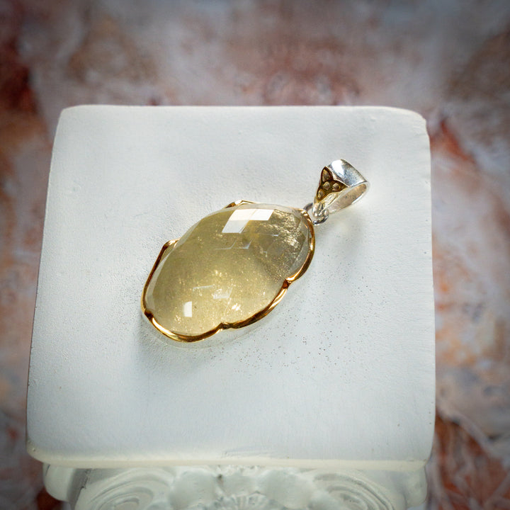 Oval Crown Set Gold Tektite Pendant