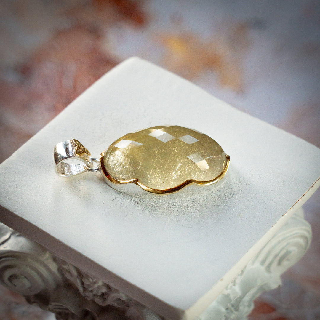Oval Crown Set Gold Tektite Pendant