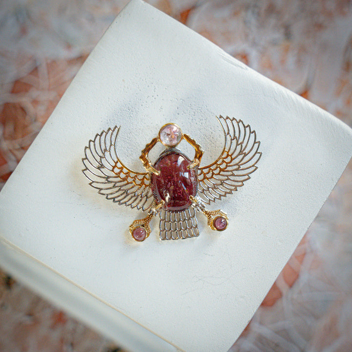 Pink Tourmaline Winged Scarab Pendant