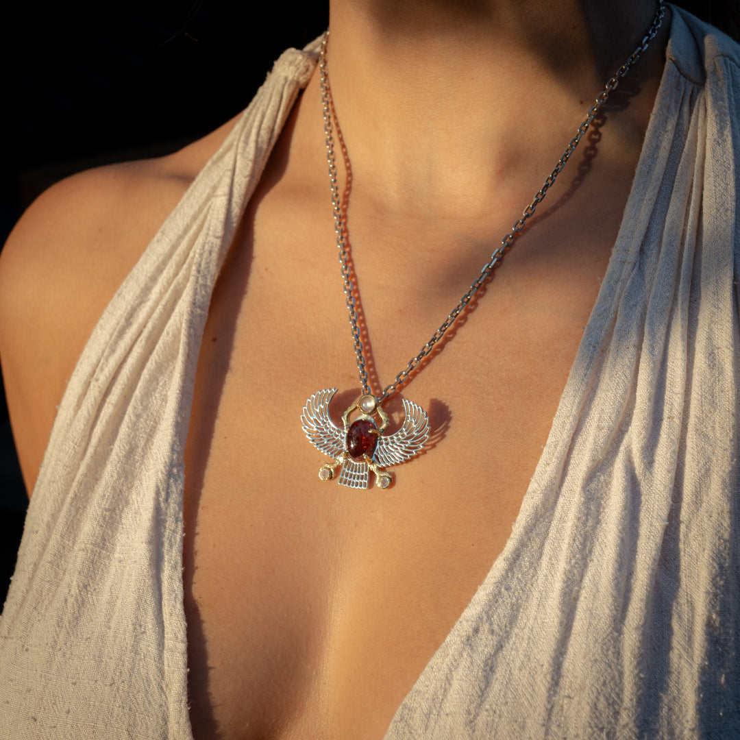 Pink Tourmaline Winged Scarab Pendant