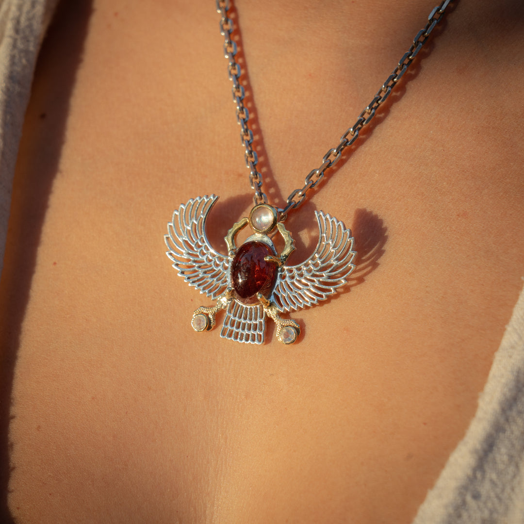 Pink Tourmaline Winged Scarab Pendant