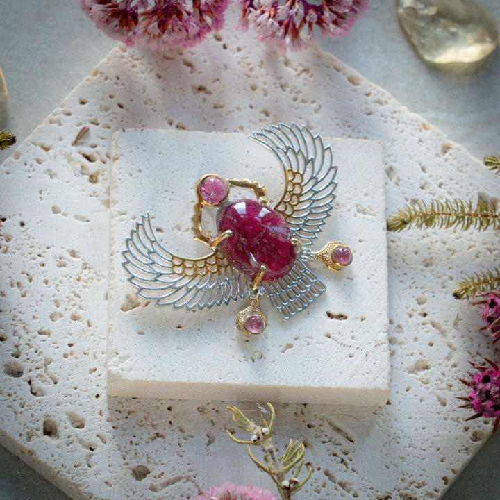 Pink Tourmaline Winged Scarab Pendant