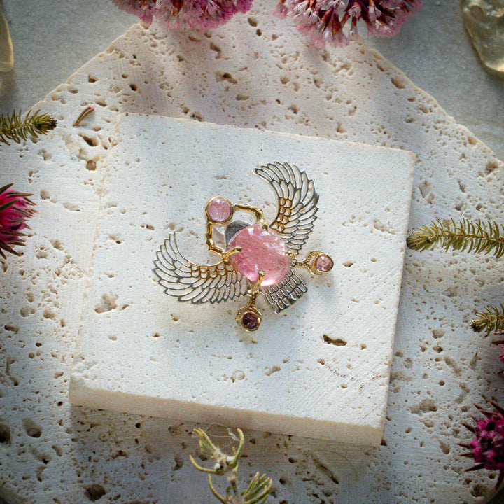 Pink Tourmaline Winged Scarab Pendant