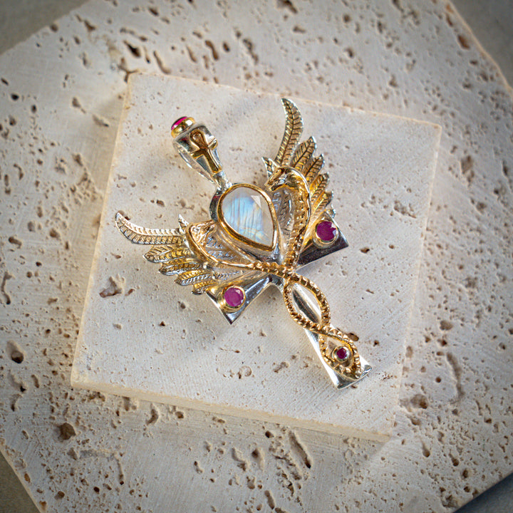 Rainbow Moonstone Flame of Ra Pendant