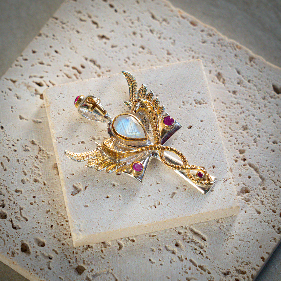 Rainbow Moonstone Flame of Ra Pendant