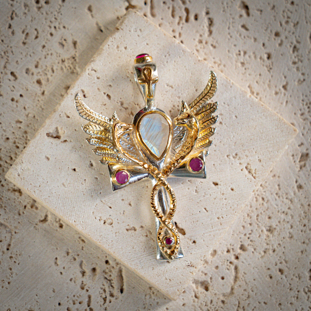 Rainbow Moonstone Flame of Ra Pendant